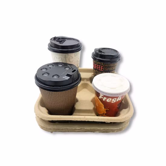 Bandejas descartáveis ​​para transporte de 4 copos, porta-copos para viagem, polpa moldada para chá quente, café ou bebidas frias